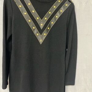 Vintage ST. JOHN knit dress leather gold studs